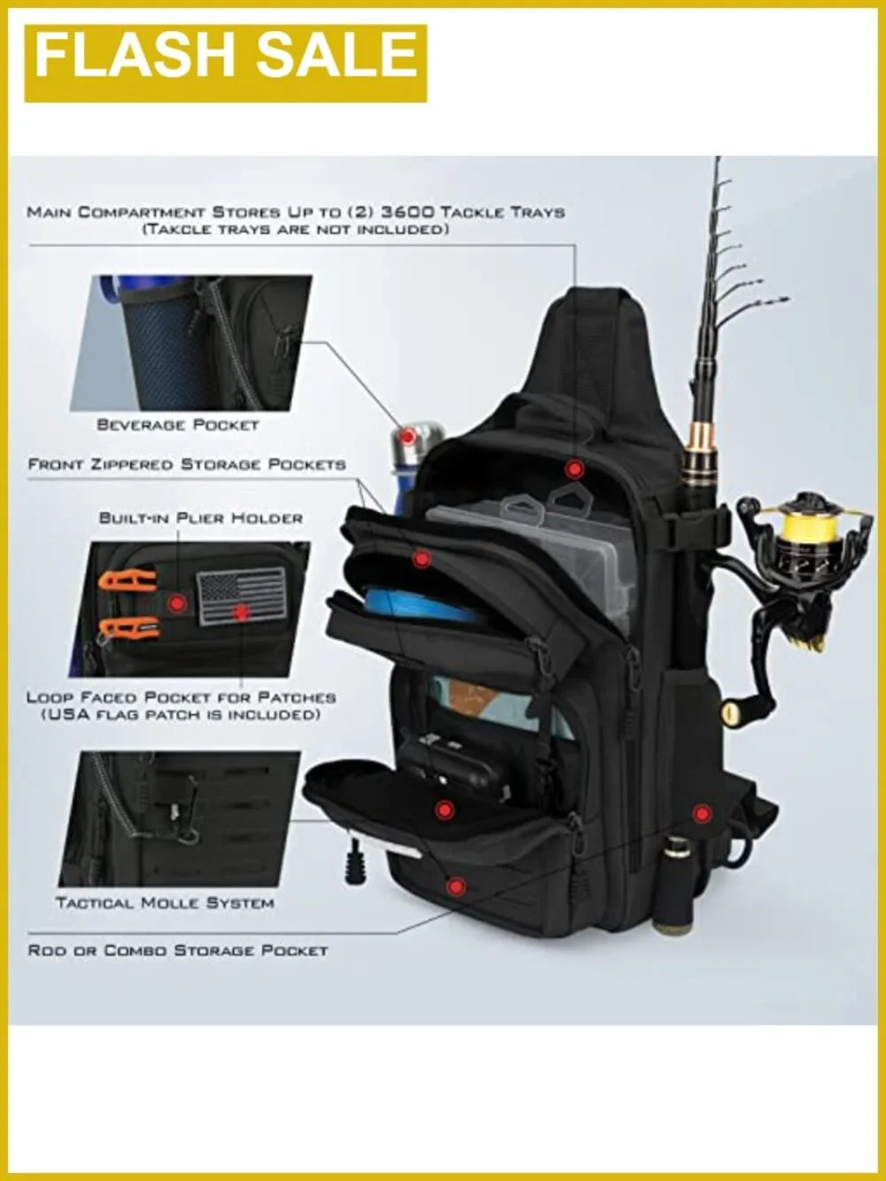 KastKing Blowbak Fishing Sling Bag Backpack with Rod Holder
